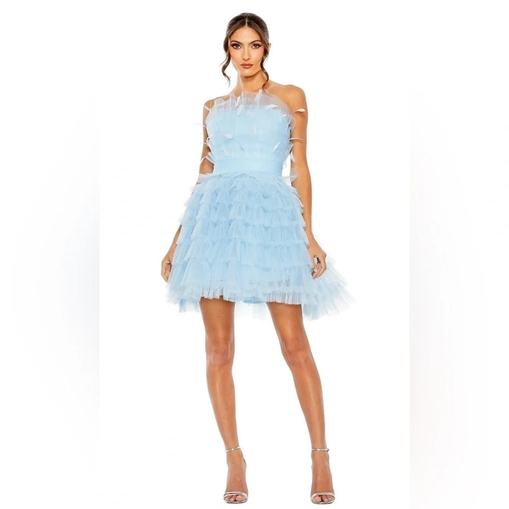 Mac Duggal Feathered Strapless Tulle Fit and Flare Prom/Homecoming Dress Sz 4 - Picture 12 of 14